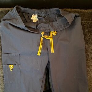 WonderWink Navy Scrub Pants with Yellow Drawstring